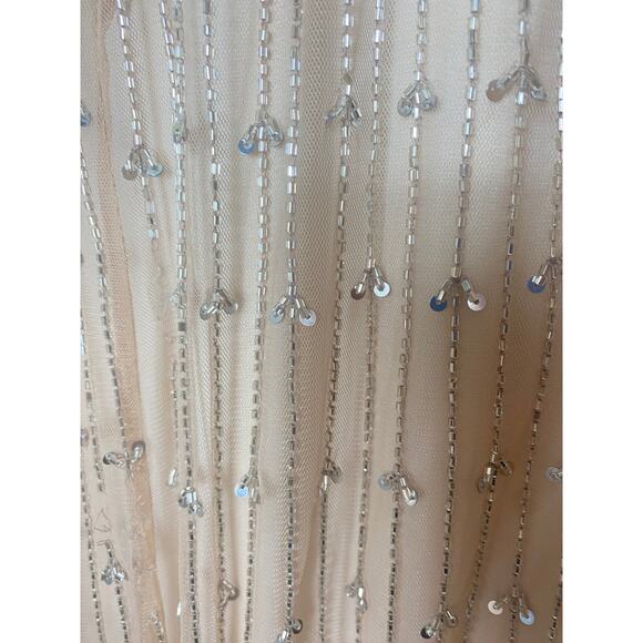 PISARRO NIGHTS DRESS 2 TAN BEIGE GOWN MOB FALL EVENING LONG FORMAL SEQUIN BEADED - Picture 15 of 16